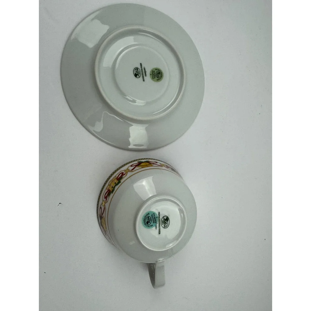 Hutschenreuther Germany Christmas Joy Teacup and Saucer Set Holiday Porcelain